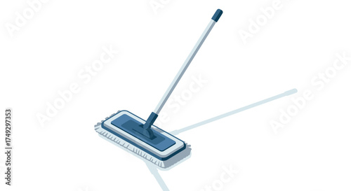 Isometric mop with long handle on white background