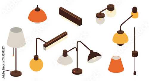 Modern isometric lamps collection: stylish home lighting designs in warm tones