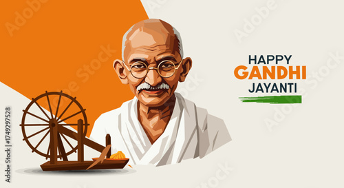 Celebrate Gandhi Jayanti with this inspiring portrait of Mahatma Gandhi, perfect for educational and cultural events highlighting Indian history and philosophy