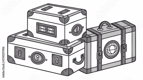 Vintage Steamer Trunks and Antique Luggage Stacks for Travel Adventure or Treasure Hunt Design Projects