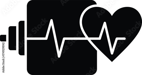 Black icon representing a healthy heart and strong body through exercise and fitness