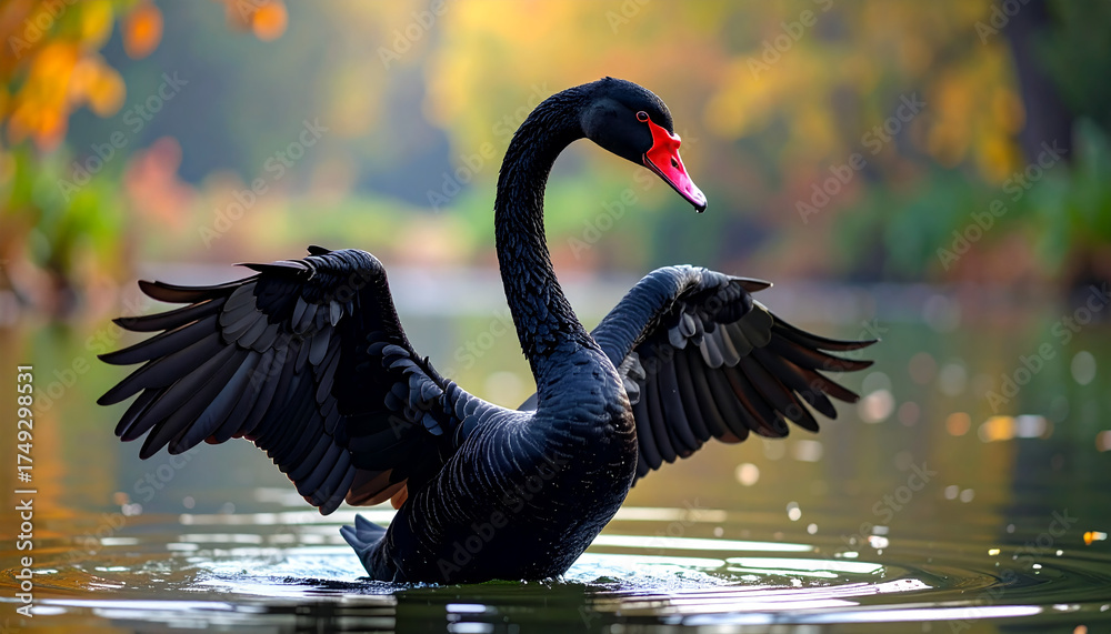 Fototapeta premium Beautiful black duck (Cygnus Atratus) is in the lake