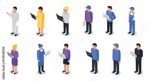 Isometric professional people: diverse occupations with technology