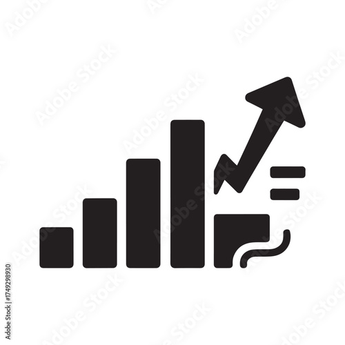 Vector art of bar chart with upward arrow indicating growth and progress