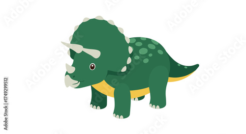 Cute cartoon triceratops dinosaur on white background for children's designs