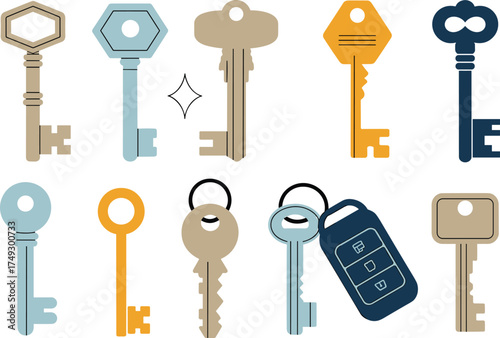 Collection of diverse antique and modern keys for security and access
