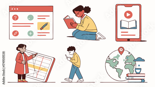 Online Education Learning Resources Digital Study Planning Global E-learning Student Activities for Website or App Design