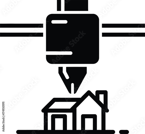 3d printer extrudes building material onto miniature house model creating new construction