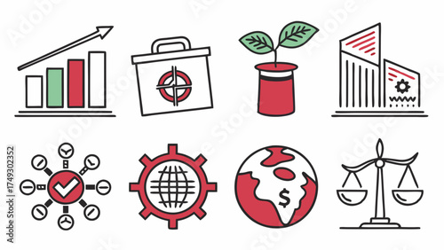 Global ESG Investment Growth Icons for Sustainable Corporate Finance Reporting and Eco-Friendly Development Strategy
