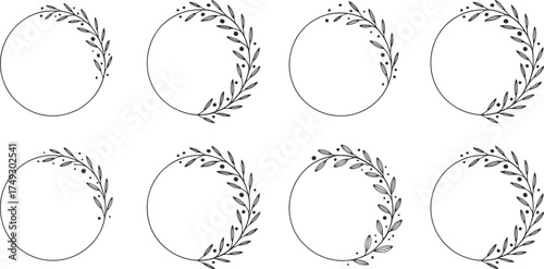 Elegant floral wreath designs set botanical decorative circular frames for invitations and crafts