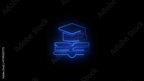 Neon line Graduation cap icon. Glowing neon academic hat, looped slow flashing. Graduation cap icon , line icon animation , Graduation day, graduation cap and diploma line icon animation