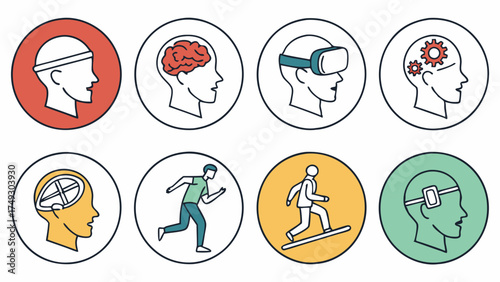 Brain Technology VR Icons for Mental Performance Cognitive Enhancement Neurofeedback Sports Training Human Potential Future Health and Wellness