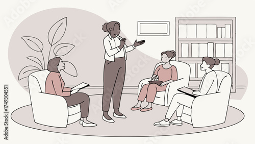 Diverse Professional Women Leading Coaching Session. Female Team Collaborating, Learning Business Strategies, and Sharing Ideas in a Supportive Office.