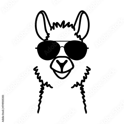 Lama with sunglasses svg cut file. Isolated vector illustration.