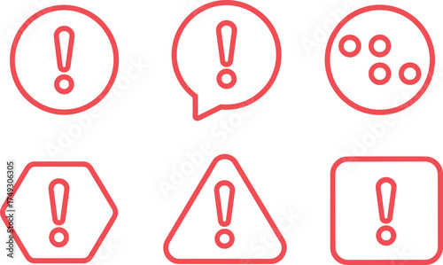 Collection of exclamation point icons in various geometric shapes for alerts and warnings