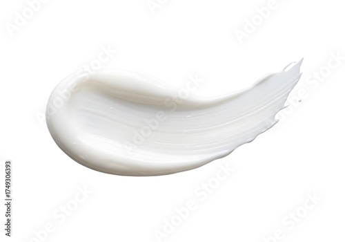 A smooth, thick white cream swirled into a graceful curve against a stark white background, suggesting texture and application.
