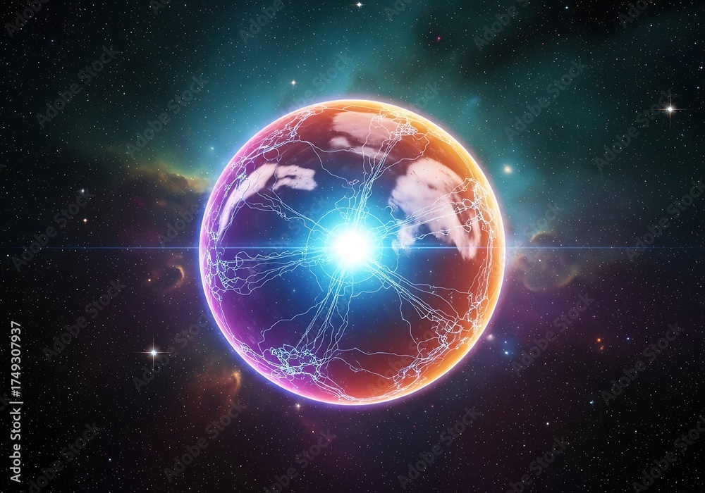 Obraz premium Galactic Sphere Emitting Energy in the Vast Expanse of Outer Space