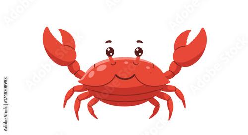 Cartoon Red Crab with Large Claws and Smiling Face.