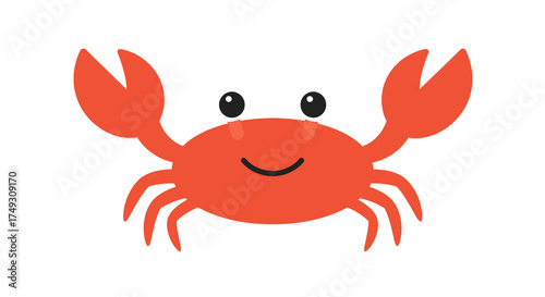 Cheerful Cartoon Crab with Big Claws and Smiling Face.