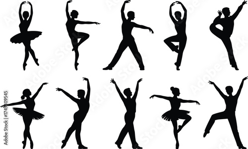 Elegant ballet dancers poses silhouettes collection artistic graceful movement performance art