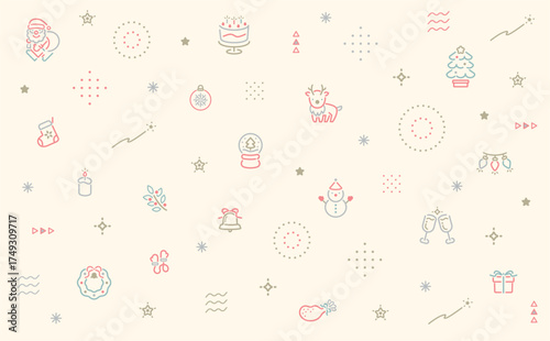 クリスマスのかわいい幾何学パターンのベージュ色の背景素材:12月に最適なパステルカラーのクリスマス柄