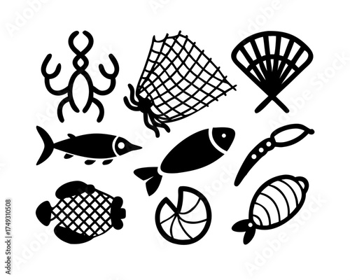 Aquatic icons representing marine and freshwater life