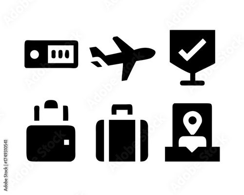 Airport security icons representing travel and safety