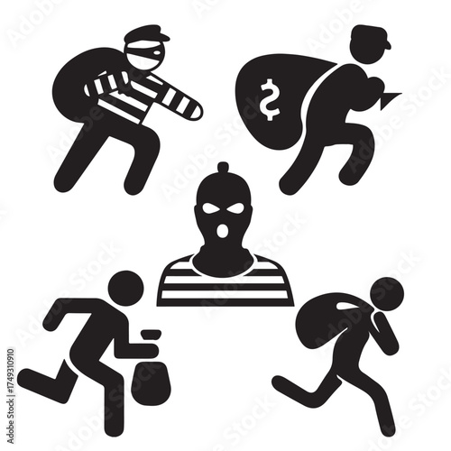Robber and Thief Vector Set – Crime and Security Illustration
