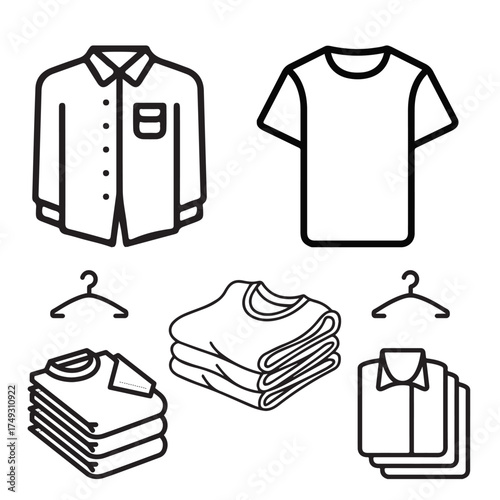 Set of T Shirts Vector. Clothes Washing and Cleaning Icons