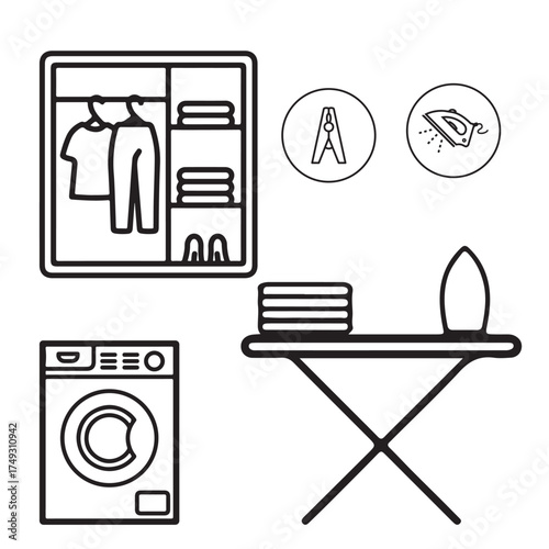 Laundry and Ironing Vector Set – Clothes Washing and Cleaning Icons