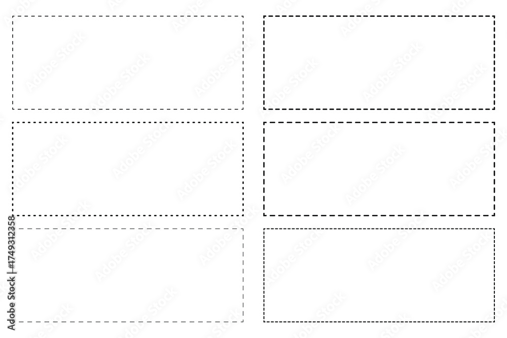 Obraz premium Collection of dotted line rectangle frames simple vector design elements for graphic design isolated on white background