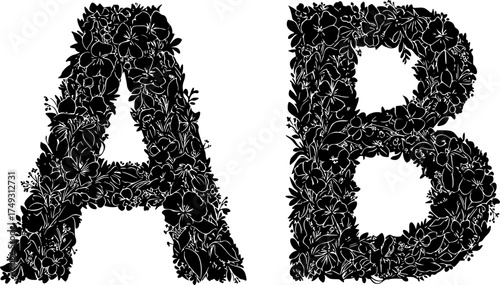 Maximalist Floral Alphabet Letter Silhouette - Botanical Typography Vector	