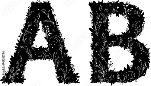 Maximalist Floral Alphabet Letter Silhouette - Botanical Typography Vector	