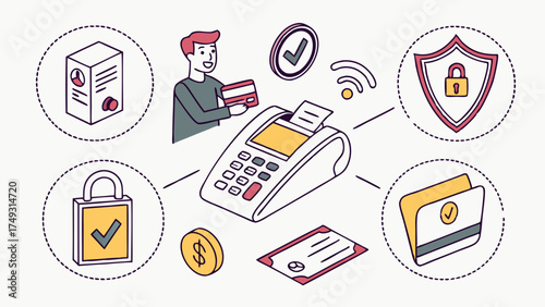 Secure Digital Payment System Customer Using Credit Card for Online Transaction with Data Protection Trust and Verification Modern Finance Illustration