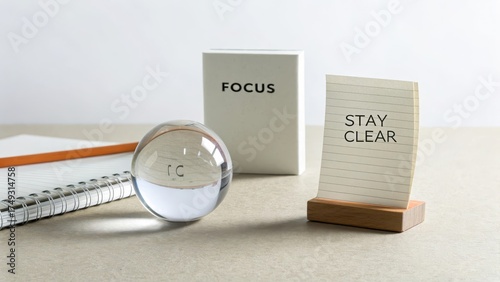 Wallpaper Mural Clear Glass Sphere and Notepad on Minimalist Desk with Focus Concept Torontodigital.ca