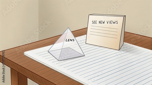 Wallpaper Mural Clear Prism Lens with Paper Note on Wooden Table Background Torontodigital.ca