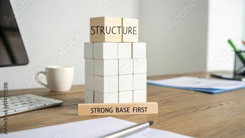 Building Strong Structure with Cube Blocks on a Desk Workspace