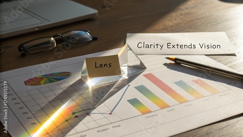 Business Analysis with Charts, Glasses, Lens and Inspirational Message