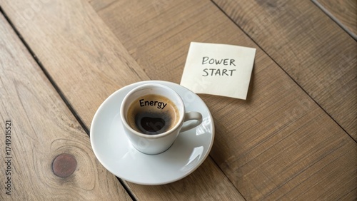 Wallpaper Mural Coffee cup with Energy text on espresso and note for Power Start Torontodigital.ca