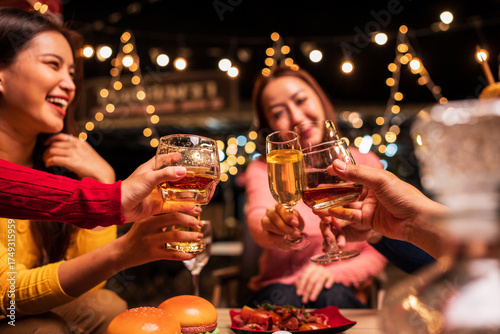 Wallpaper Mural Celebrate whisky at an intimate party at a camping restaurant. group celebration.	 Torontodigital.ca