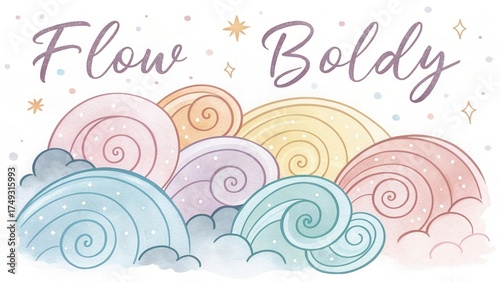 Wallpaper Mural Colorful Abstract Waves with Inspirational Quote Flow Boldly Design Torontodigital.ca