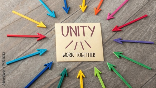 Wallpaper Mural Colorful Arrows Surrounding Unity Message on Wooden Surface Torontodigital.ca