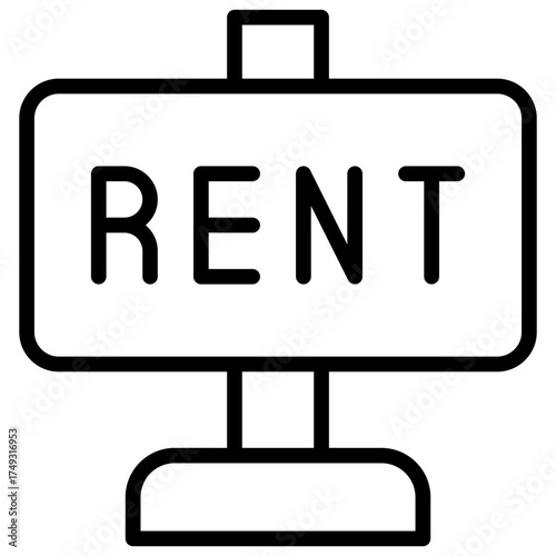 House Rent Outline Icon Design Vector - House rent board, symbolizing property lease, real estate business, or home for rent