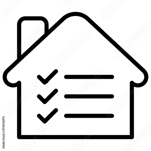 Home Checklist Outline Icon Design Vector - House with checklist, representing home inspection, property assessment, or maintenance tasks