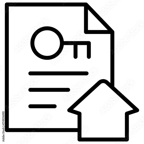 Property Document Outline Icon Design Vector - Paper document with a small house, representing property ownership, agreement, or housing contract