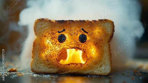 Burnt Toast with Sad Face - A Culinary Catastrophe and Kitchen Mishap.