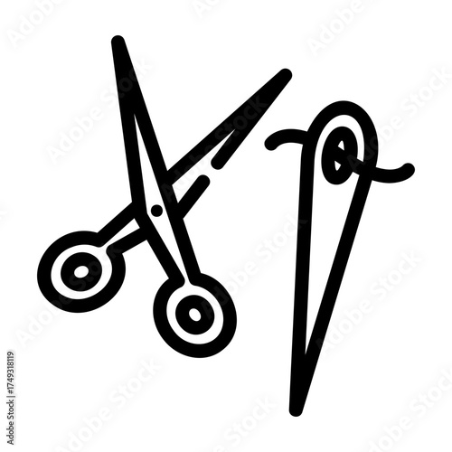 scissors & needles sewing Line Icon