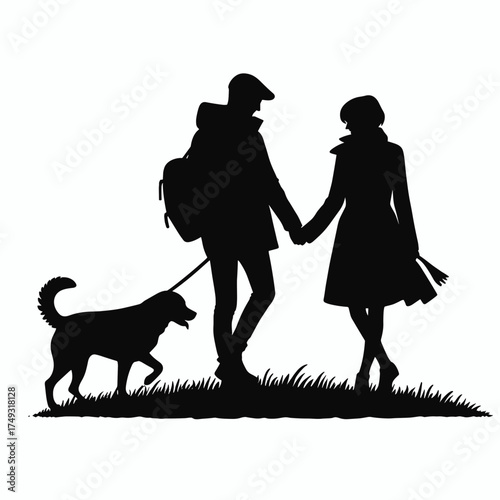 Couple playing with their dog