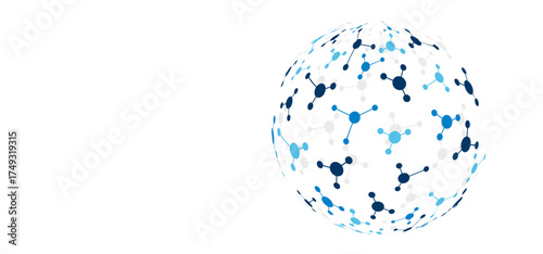 sfera, chimica, particelle, atomi, molecole, sfondo bianco	
