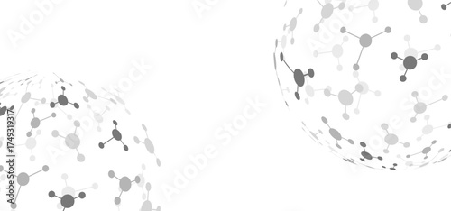 sfera, chimica, particelle, atomi, molecole, sfondo bianco	
